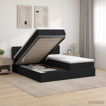 vidaXL Ottoman bed met matras met hoofdeinde 2 st Zwart Stof, Verzenden