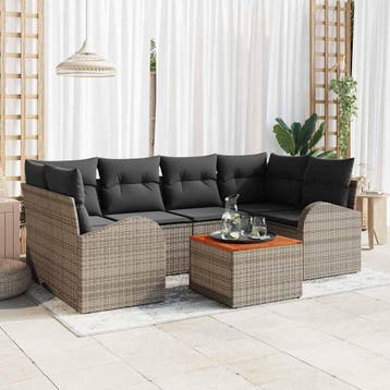 vidaXL Tuinbank Set 7 st Grijs poly rattan, Verzenden, Nieuw