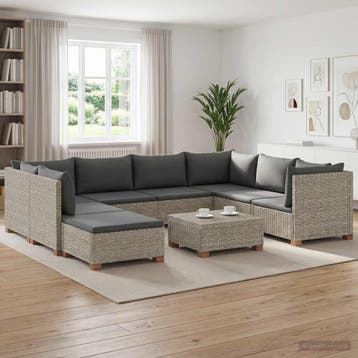 vidaXL 9 st Rieten Loungeset met Kussens GENDT Natuurlijk, Verzenden, Nieuw