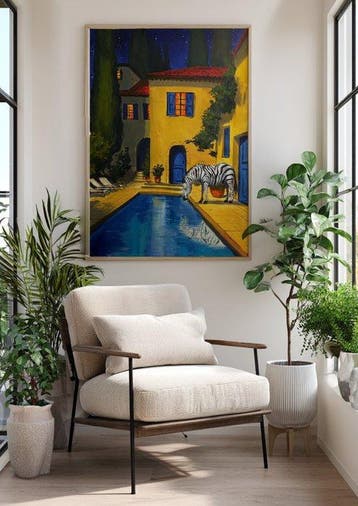 E. García - La cebra y la piscina XL, Antiquités & Art, Art | Peinture | Moderne