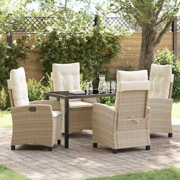 vidaXL Tuin Eettafel Set met kussen 5 pcs Beige poly rattan, Verzenden, Nieuw