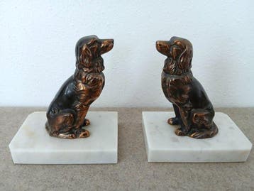 Serre-livres (2) - Marbre, Régule - chiens