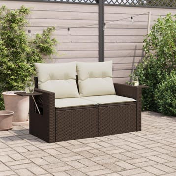 vidaXL Tuinbank 2-zits met kussens poly rattan bruin, Verzenden