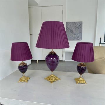 Tafellamp (3) - Glas, Messing, stof, Verguld, Textiel - Tris