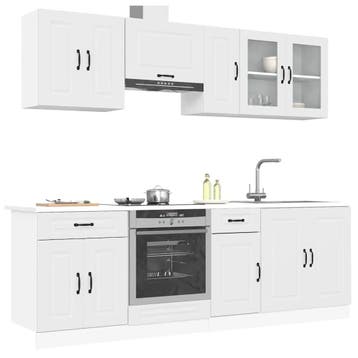 vidaXL 8-delige Keukenkastenset Kalmar bewerkt hout wit, Verzenden, Nieuw