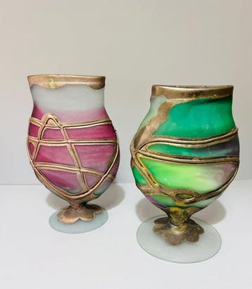 Opaline Glass Vase – Gilt Bronze Mount, Multicolour Pâte de, Antiek en Kunst