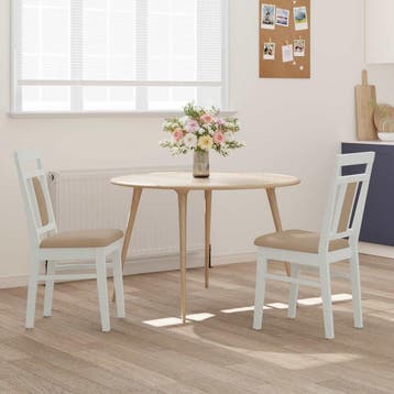 Set van 2 Eetkamerstoelen - Massief hout - vintage - wit en, Verzenden, Nieuw