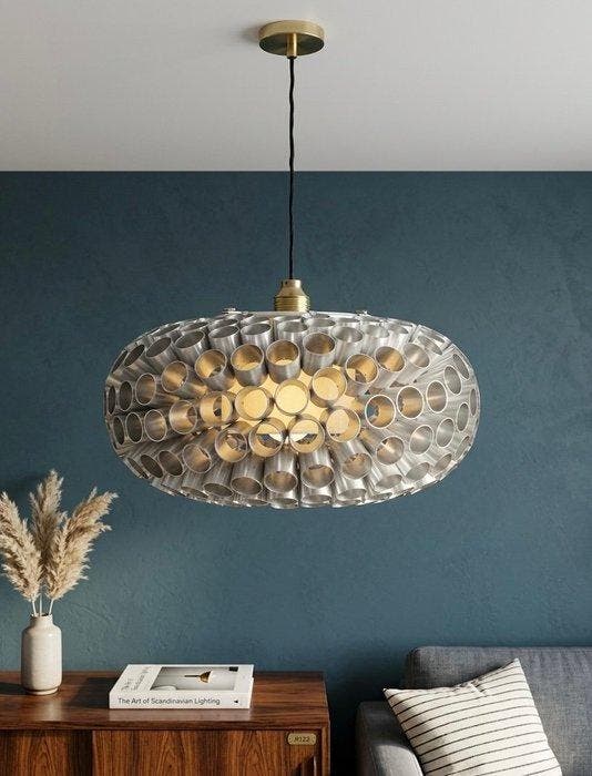Plafondlamp - Messing, Aluminium - Ontwerp industriële lamp, Antiek en Kunst, Curiosa en Brocante