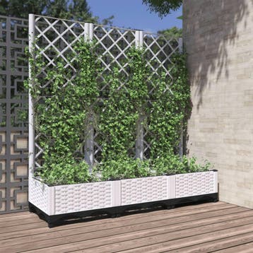 vidaXL Plantenbak met trellis wit 120x40x121,5 cm PP, Tuin en Terras, Verzenden, Nieuw