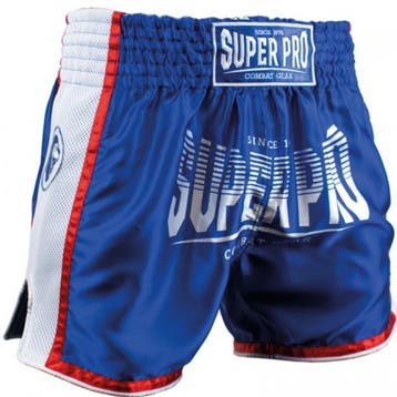 Super Pro Muay Thai Kickboks Broek Stripes Blauw Wit, Verzenden, Vechtsport