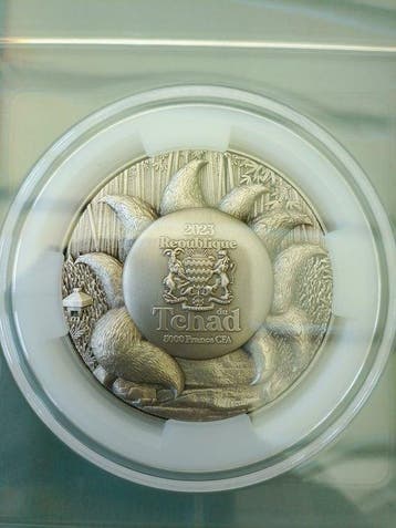 Tsjaad. 5000 Francs CFA 2023, 1 oz 999 Silber und 4,5 oz 999
