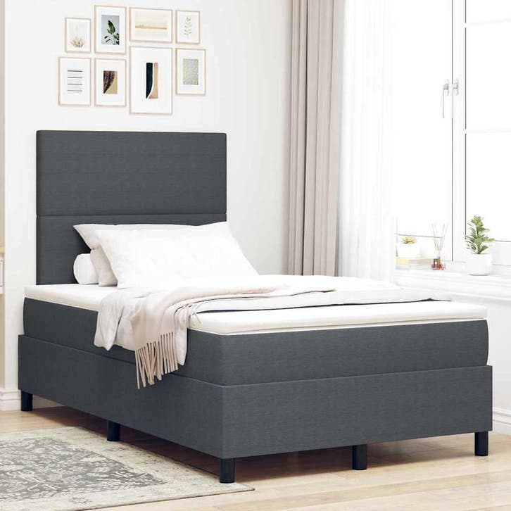 vidaXL LED Box Spring Bed Donkergrijs en Wit 120 x 200 cm, Huis en Inrichting, Slaapkamer | Bedden, Nieuw, Verzenden