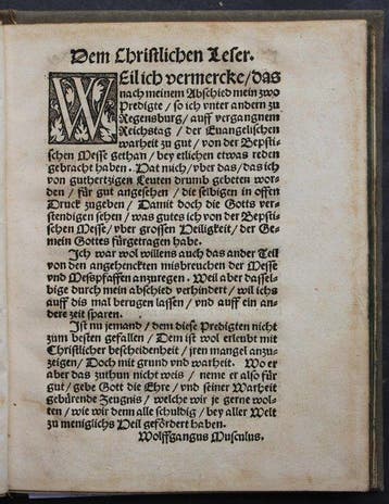 Wolfgang Musculus - Zwo Predigt von der Bepstischen Messe zu