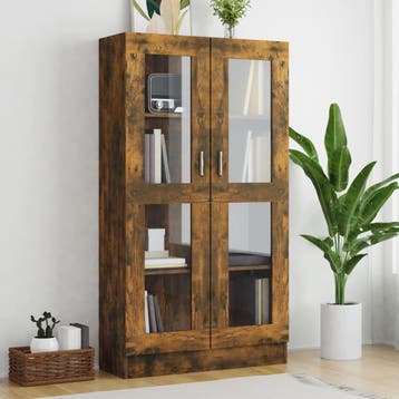 vidaXL Vitrinekast 82,5x30,5x150 cm bewerkt hout gerookt, Huis en Inrichting, Verzenden, Nieuw