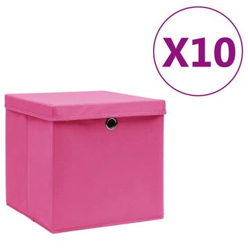 vidaXL Opbergboxen met deksel 10 st 28x28x28 cm roze, Verzenden, Nieuw