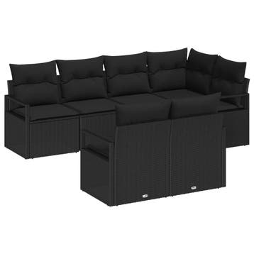 vidaXL Tuinbank Set 7 st Zwart poly rattan, Verzenden, Nieuw