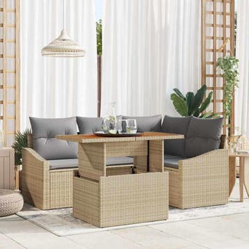 vidaXL Tuinbank Set 5 st Beige Poly rattan, Tuin en Terras, Verzenden, Nieuw
