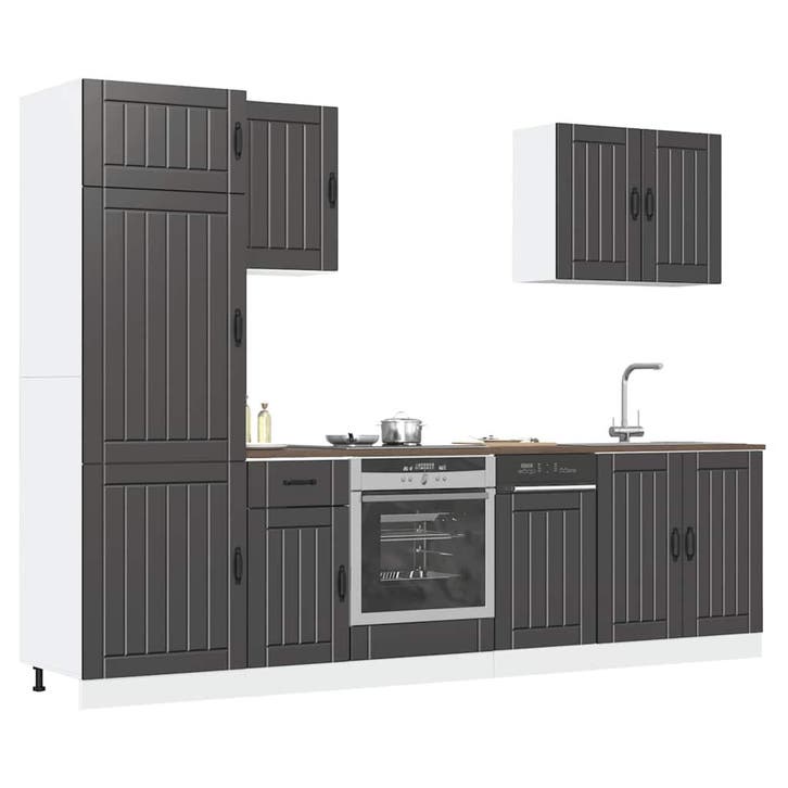 vidaXL 7-delige Keukenkastenset Lucca bewerkt hout zwart, Maison & Meubles, Armoires | Autre, Envoi