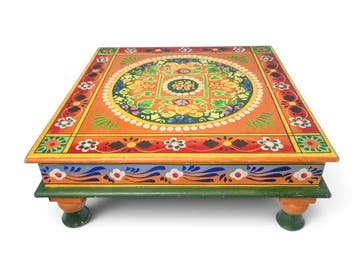 Plantentafel - Kleurrijk Bijzetafel / Tafel - Mandala - Hout, Antiek en Kunst