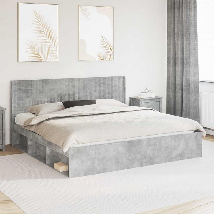 vidaXL Bedframe met opbergruimte en hoofdbord Betongrijs 180, Maison & Meubles, Chambre à coucher | Lits, Envoi