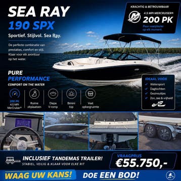 SEA RAY 190 SPX _ Full option, Ophalen, Binnenboordmotor, Zo goed als nieuw, Sea Ray