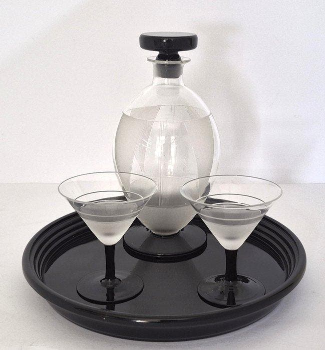 Service de boisson (4) - Carafe Art Déco et petit verre sur, Antiek en Kunst, Kunst | Designobjecten