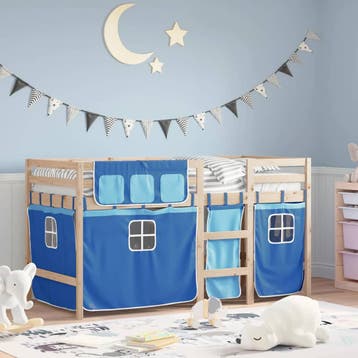 vidaXL Kinderhoogslaper met gordijnen 90x190 cm grenenhout, Huis en Inrichting, Verzenden, Nieuw