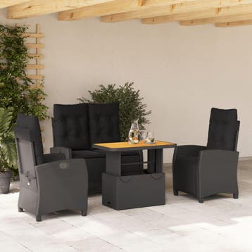 vidaXL 4-delige Tuinset met kussens poly rattan zwart, Verzenden, Tuinset