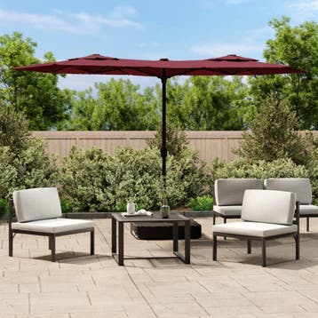 vidaXL Parasol dubbel dak met LED 316x145 cm bordeauxrood, Verzenden