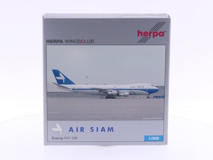 Schaal 1:500 Herpa 507134 Air Siam Boeing 747-100 Reg.Nr...., Hobby en Vrije tijd, Modelbouw | Vliegtuigen en Helikopters, Gebruikt