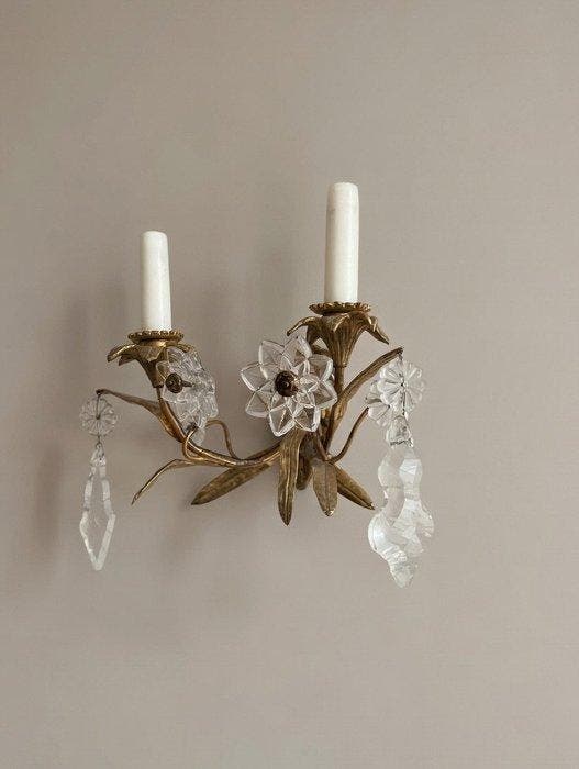 Lamp (2) - Kristal - Franse bloemige wandlamp, Antiek en Kunst, Curiosa en Brocante