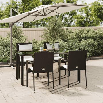 vidaXL 5-delige Tuinset met kussens poly rattan zwart, Verzenden, Nieuw, Tuinset