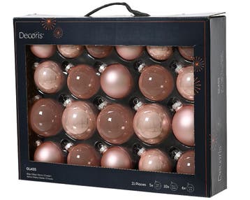 Kerstballen Glas Poederroze 7 cm Set van 21, Huis en Inrichting, Nieuw