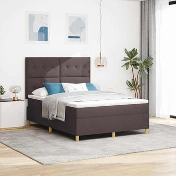 vidaXL LED Box Spring Bed met hoofdeinde Donkerbruin 140 x, Verzenden