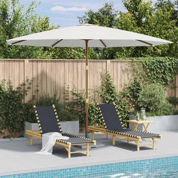 vidaXL Parasol met houten paal 350 cm zandwit, Verzenden