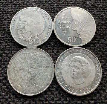 Pays-Bas. 50 Gulden 1990/1998 (4 stuks) (Sans prix de