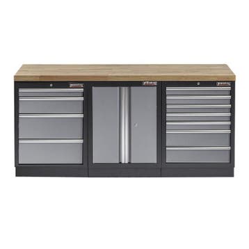 Werkbank set met hardhouten blad, werkplaatskast en 11 laden, Doe-het-zelf en Bouw, Werkbanken, Ophalen of Verzenden, Nieuw