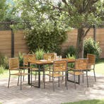 vidaXL Tuin Eettafel Set 7 pcs Grijs Massief Acacia Hout, Tuin en Terras, Verzenden, Nieuw