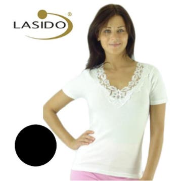 Kanten hemd Lasido dames korte mouwen | ZWART | GROOTHANDEL, Verzenden