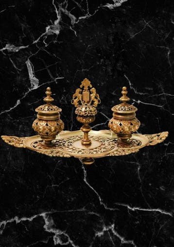 Inktpot - Brons (verguld/verzilverd/gepatineerd/koud, Antiek en Kunst