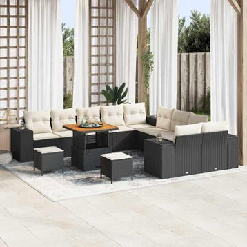 vidaXL Tuinbank Set met kussen 13 pcs Zwart en Crème poly, Verzenden, Nieuw