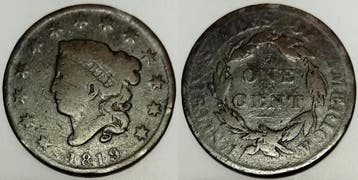 Etats-unis Vereinigte Staaten Km 45 1 1 Cent 1819 Coronet..., Verzenden