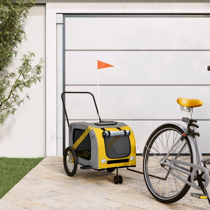 vidaXL Hondenfietstrailer oxford stof en ijzer geel en grijs, Dieren en Toebehoren, Overige Dieren-accessoires, Nieuw, Verzenden