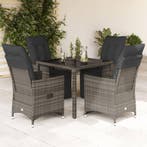 vidaXL 5-delige Bistroset met kussens poly rattan grijs, Verzenden