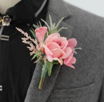Luxe corsage zijden roos oudroze groen boutonnière op, Nieuw