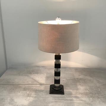 Klassieke Dorische zuiltafellamp, hout / zilver, Gebruikt