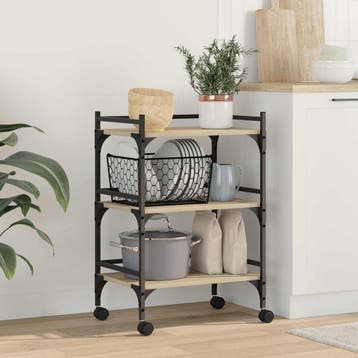 vidaXL Keuken Trolley Sonoma Eik 50 x 35 x 75,5 cm Bewerkt, Verzenden, Nieuw