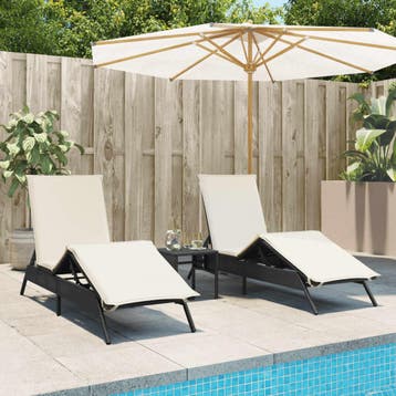 vidaXL Ligbedden 2 st met tafel poly rattan zwart, Verzenden, Nieuw