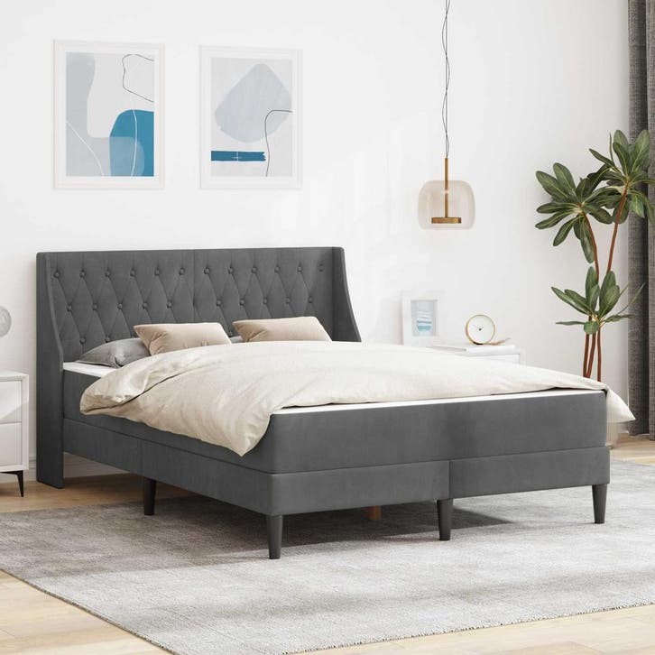 vidaXL Bedframe met matras met matras Donkergrijs 140 x 200, Huis en Inrichting, Slaapkamer | Matrassen en Bedbodems, Nieuw, Verzenden