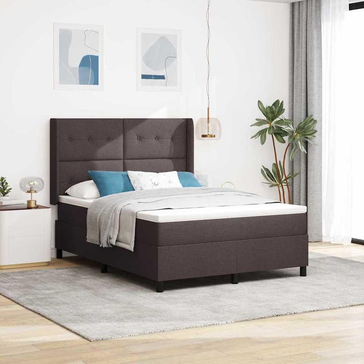 vidaXL LED Box Spring Bed met hoofdeinde Donkerbruin 140 x, Huis en Inrichting, Slaapkamer | Bedden, Nieuw, Verzenden